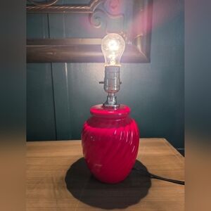 Vintage Cherry Red Glass Swirl Table Lamp Small
